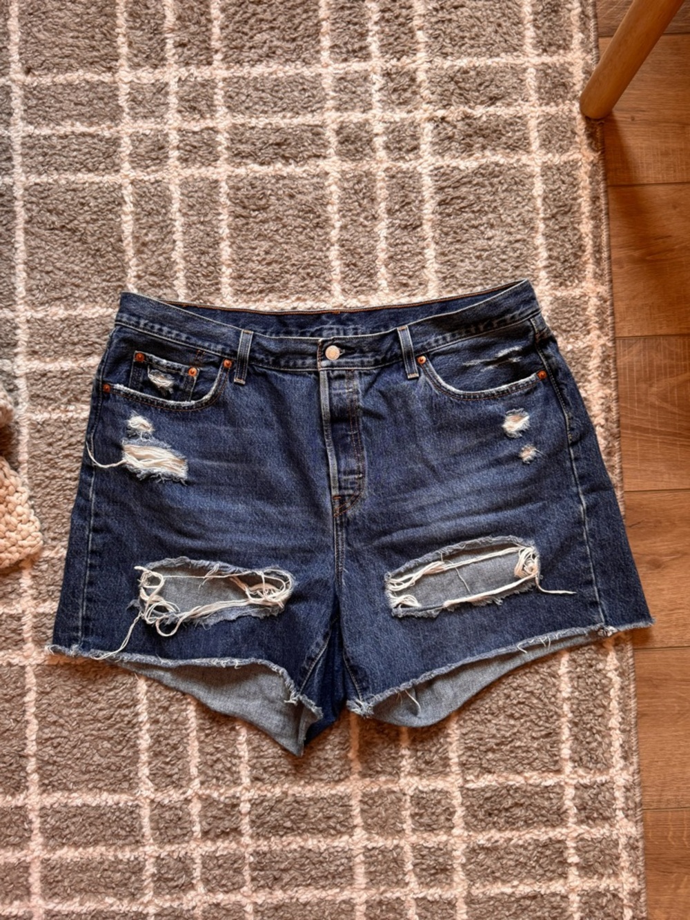 Levi's Dark Blue Distressed Denim Shorts